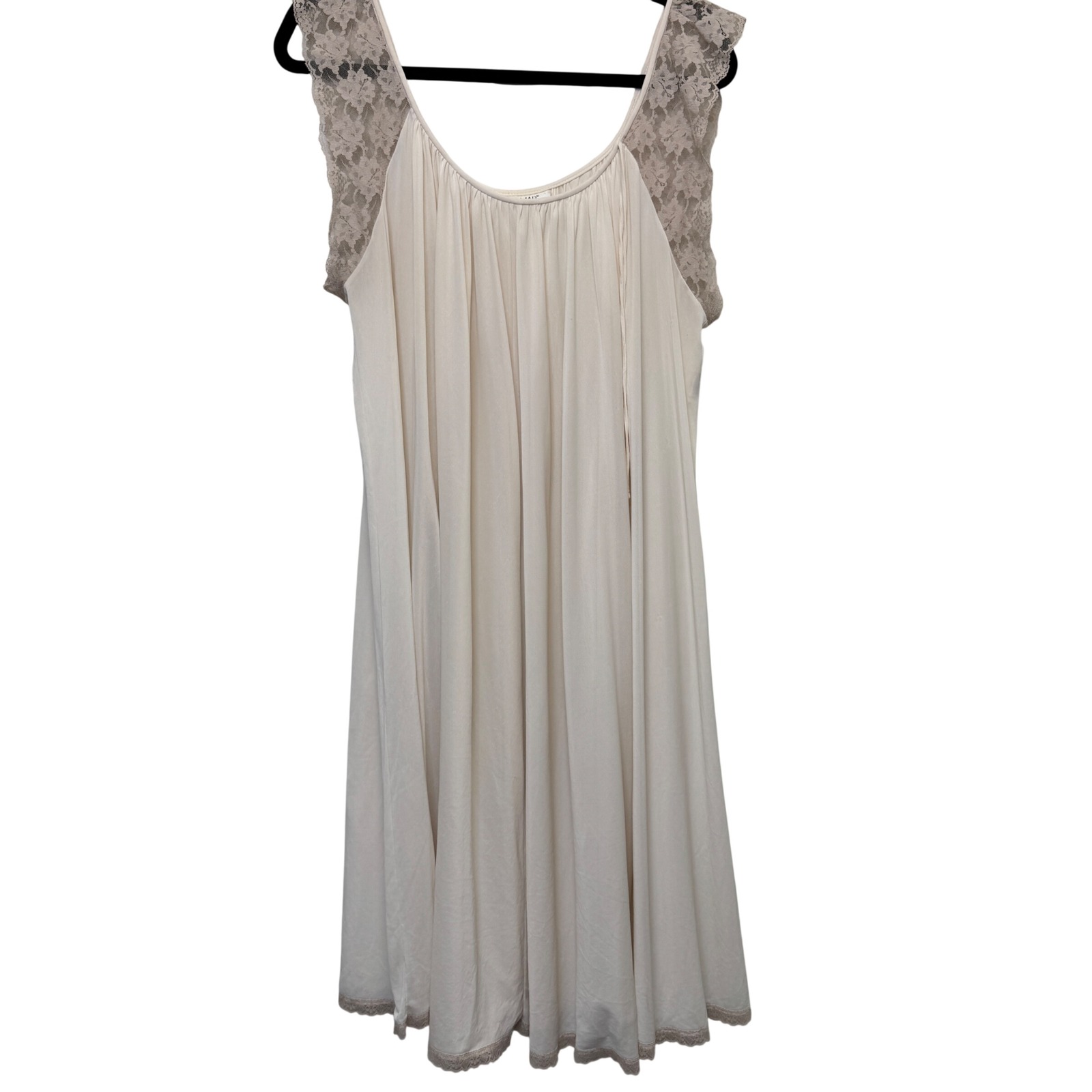 Vintage Komar Women Nightgown L Cream Lace Trim Antron Nylon Coquette Romantic